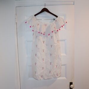 White Midi Dress with Pink Accents